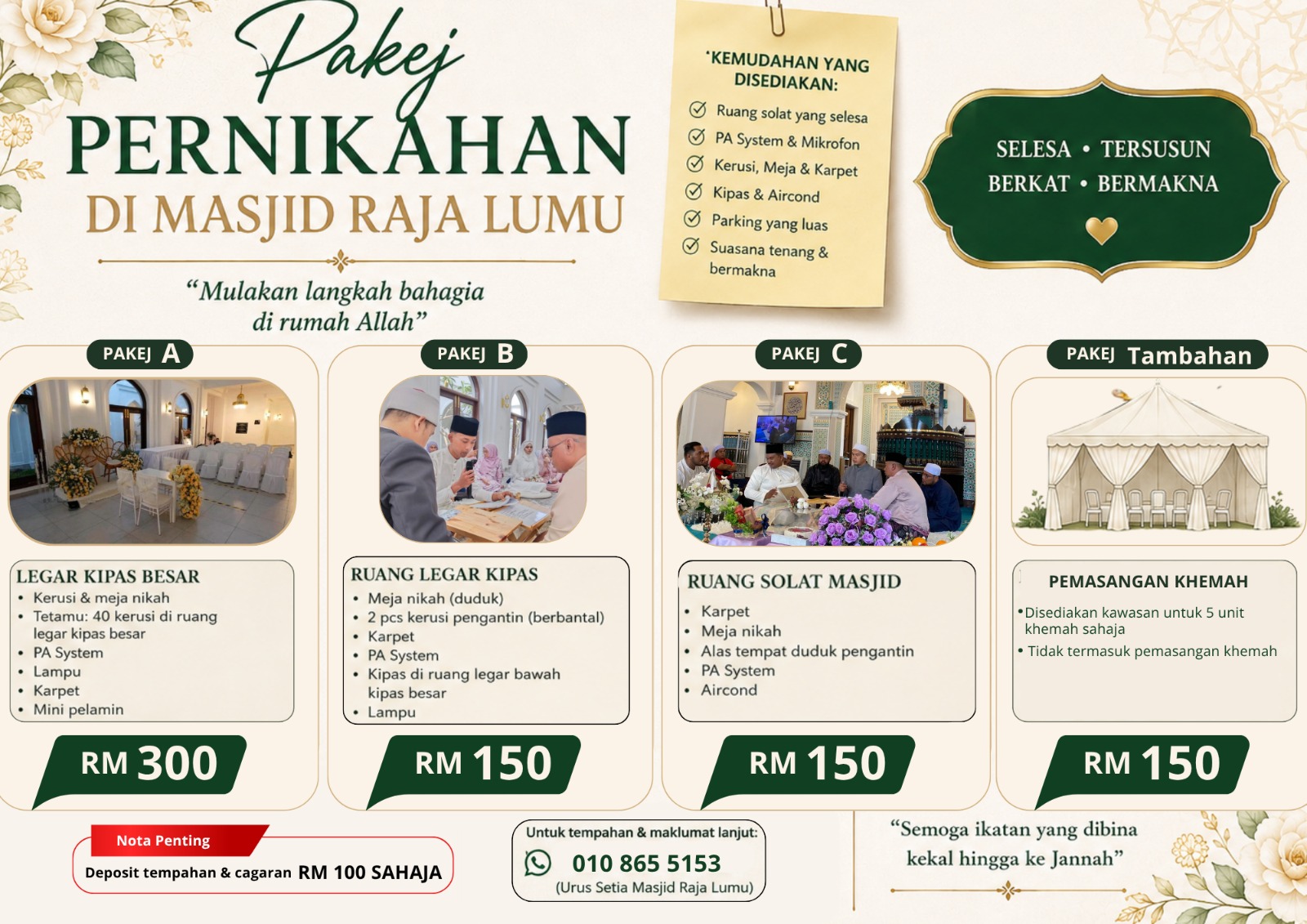 Pakej Pernikahan di Masjid Raja Lumu